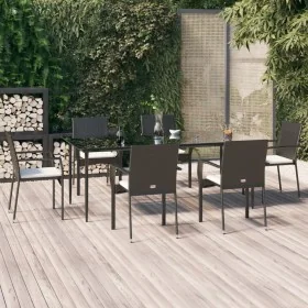 Set de comedor de jardín 7 pzas y cojines ratán sintético negro de , Conjuntos de jardín - Ref: Foro24-3185123, Precio: 547,2...