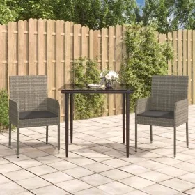 Set comedor jardín 3 pzas y cojines ratán sintético negro gris by , Garden sets - Ref: Foro24-3185149, Price: 188,05 €, Disco...