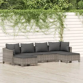 Set de muebles de jardín 6 pzas y cojines ratán