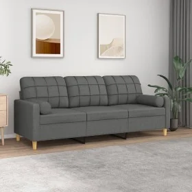 Sofá de 3 plazas con cojines tela gris oscuro 180 cm de , Sofás - Ref: Foro24-3200791, Precio: 318,30 €, Descuento: -5%%