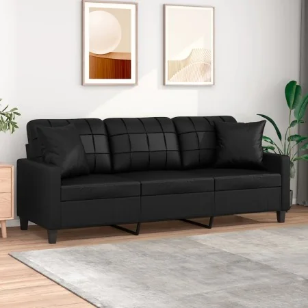Sofá de 3 plazas con cojines cuero sintético negro 180 cm | Foru.es | Tu tienda online para hogar, jardín y más Foro24.es