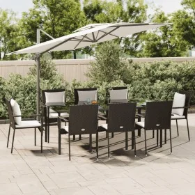Set de comedor de jardín 9 pzas y cojines ratán sintético negro by , Garden sets - Ref: Foro24-3185100, Price: 798,00 €, Disc...