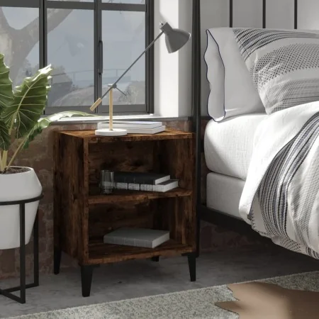 Mesitas de noche 2 uds patas de metal roble ahumado 40x30x50 cm de , Mesitas de noche - Ref: Foro24-813105, Precio: 43,16 €, ...