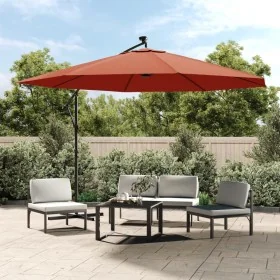 Sombrilla de jardín voladiza con luces LED terracota 350 cm de , Sombrillas - Ref: Foro24-313783, Precio: 131,59 €, Descuento: %