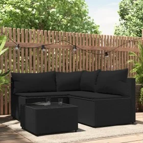 Juego de jardín con cojines 4 piezas ratán sintético negro de , Sofás de exterior - Ref: Foro24-319781, Precio: 303,69 €, Des...