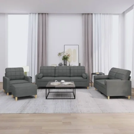Juego de sofás con cojines 4 piezas tela gris oscuro by , Sofas - Ref: Foro24-3201267, Price: 711,43 €, Discount: %
