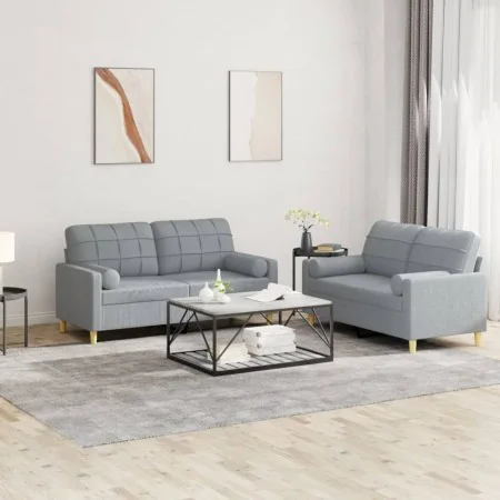 Juego de sofás con cojines 2 piezas tela gris claro | Foru.es | Tu tienda online para hogar, jardín y más Foro24.es