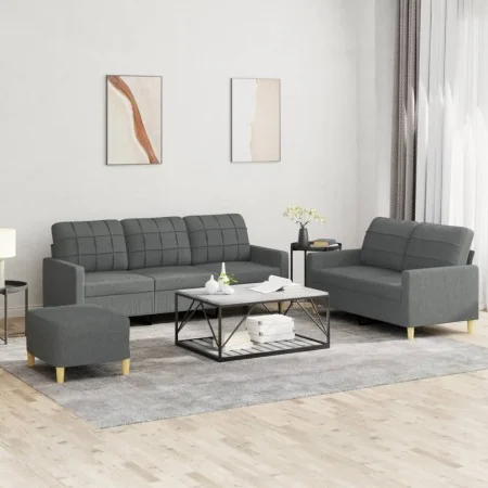 Juego de sofás con cojines 3 piezas tela gris oscuro de , Sofás - Ref: Foro24-3201315, Precio: 544,75 €, Descuento: %