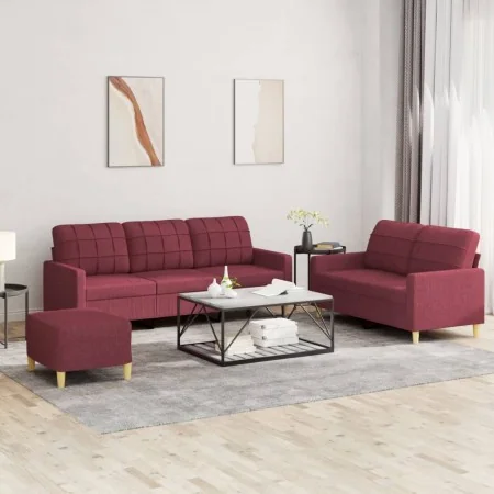 Juego de sofás con cojines 3 piezas tela rojo tinto | Foru.es | Tu tienda online para hogar, jardín y más Foro24.es