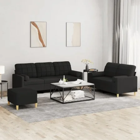 Juego de sofás con cojines 3 piezas tela negro de , Sofás - Ref: Foro24-3201334, Precio: 515,13 €, Descuento: %