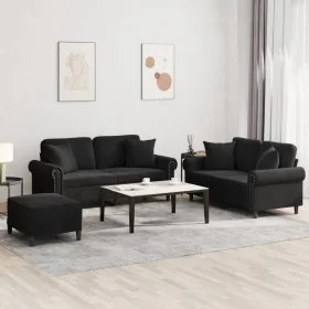 Juego de sofás con cojines 3 piezas terciopelo negro de , Sofás - Ref: Foro24-3202245, Precio: 544,04 €, Descuento: %