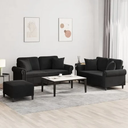 Juego de sofás con cojines 3 piezas terciopelo negro by , Sofas - Ref: Foro24-3202245, Price: 544,04 €, Discount: %