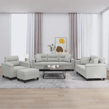 Juego de sofás con cojines 4 piezas tela microfibra gris claro | Foru.es | Tu tienda online para hogar, jardín y más Foro24.es