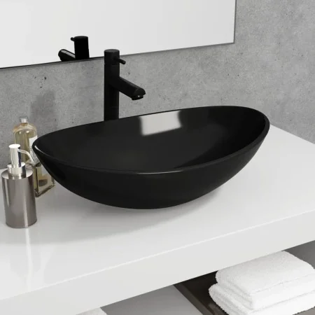 Lavabo de vidrio templado negro 54,5x35x15,5 cm de , Lavabos - Ref: Foro24-345250, Precio: 106,27 €, Descuento: %