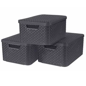 Curver Cajas de almacenaje con tapa Style 3 unidades M gris antracita de , Cestas para almacenaje - Ref: Foro24-427234, Preci...