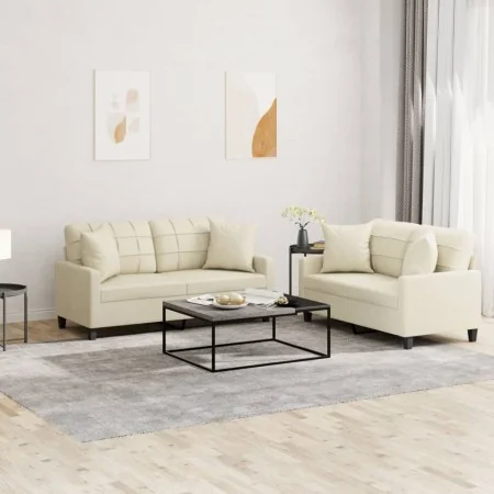 Juego de sofás con cojines 2 piezas cuero sintético color crema de , Sofás - Ref: Foro24-3201369, Precio: 391,77 €, Descuento...