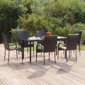 Juego de comedor de jardín 7 piezas ratán sintético negro de , Conjuntos de jardín - Ref: Foro24-3156657, Precio: 462,11 €, D...