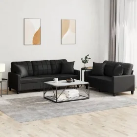 Juego de sofás con cojines 2 piezas cuero sintético negro by , Sofas - Ref: Foro24-3201388, Price: 506,82 €, Discount: -5%%