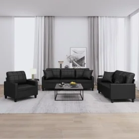 Juego de sofás con cojines 3 piezas cuero sintético negro by , Sofas - Ref: Foro24-3201348, Price: 649,26 €, Discount: -5%%