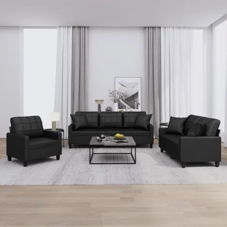 Juego de sofás con cojines 3 piezas cuero sintético negro by , Sofas - Ref: Foro24-3201348, Price: 649,26 €, Discount: -5%%