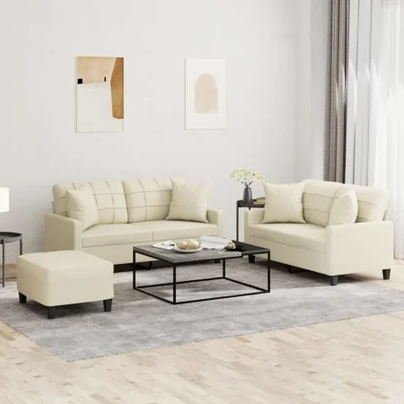 Juego de sofás con cojines 3 piezas cuero sintético color crema | Foru.es | Tu tienda online para hogar, jardín y más Foro24.es