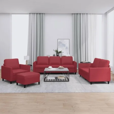 Juego de sofás con cojines 4 piezas cuero sintético rojo tinto | Foru.es | Tu tienda online para hogar, jardín y más Foro24.es
