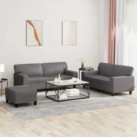 Juego de sofás 3 piezas cuero sintético gris | Foru.es | Tu tienda online para hogar, jardín y más Foro24.es