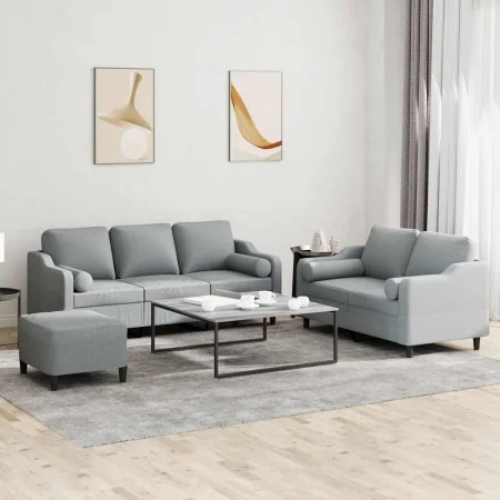 Juego de sofás con cojines 3 piezas tela gris claro | Foru.es | Tu tienda online para hogar, jardín y más Foro24.es