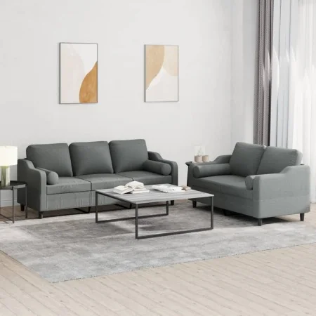 Juego de sofás con cojines 2 piezas tela gris oscuro de , Sofás - Ref: Foro24-3201851, Precio: 500,82 €, Descuento: -5%%