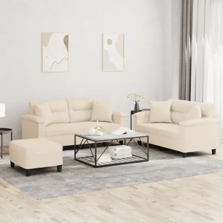 Juego de sofás con cojines 3 piezas tela microfibra beige de , Sofás - Ref: Foro24-3202337, Precio: 595,83 €, Descuento: -5%%