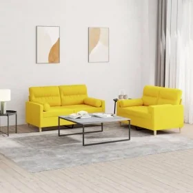 Juego de sofás con cojines 2 piezas tela amarillo claro de , Sofás - Ref: Foro24-3201589, Precio: 364,48 €, Descuento: -5%%