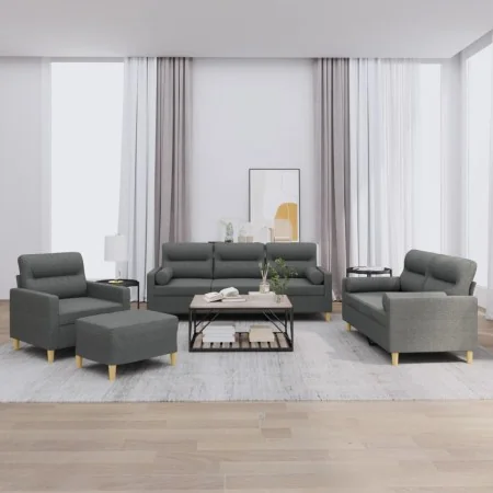 Juego de sofás con cojines 4 piezas tela gris oscuro by , Sofas - Ref: Foro24-3201561, Price: 683,94 €, Discount: -5%%