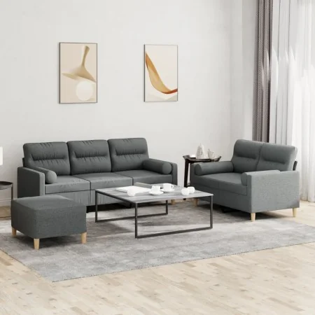 Juego de sofás con cojines 3 piezas tela gris oscuro by , Sofas - Ref: Foro24-3201625, Price: 553,61 €, Discount: -5%%