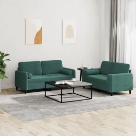 Juego de sofás con cojines 2 piezas terciopelo verde oscuro de , Sofás - Ref: Foro24-3201996, Precio: 499,06 €, Descuento: -5%%