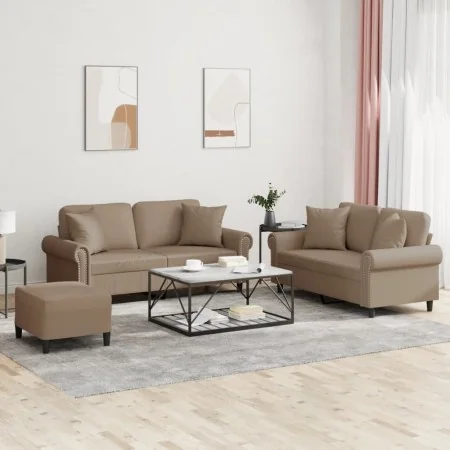 Juego de sofás con cojines 3 piezas cuero sintético capuchino by , Sofas - Ref: Foro24-3202169, Price: 524,31 €, Discount: -5%%