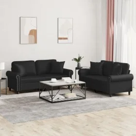 Juego de sofás con cojines 2 piezas cuero sintético negro de , Sofás - Ref: Foro24-3202160, Precio: 495,06 €, Descuento: -5%%
