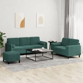 Juego de sofás con cojines 3 piezas terciopelo verde oscuro de , Sofás - Ref: Foro24-3202046, Precio: 644,03 €, Descuento: -5%%