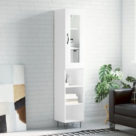 Aparador alto madera contrachapada blanco brillo 34,5x34x180 cm by , Sideboards - Ref: Foro24-3199395, Price: 96,79 €, Discou...