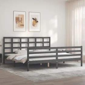 Estructura de cama con cabecero madera maciza gris 200x200 cm de vidaXL, Camas y somieres - Ref: Foro24-3194008, Precio: 168,...