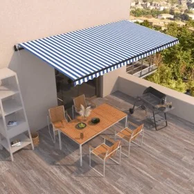 Toldo automático retráctil azul y blanco 600x350 cm by , Awnings - Ref: Foro24-3069246, Price: 685,47 €, Discount: -5%%
