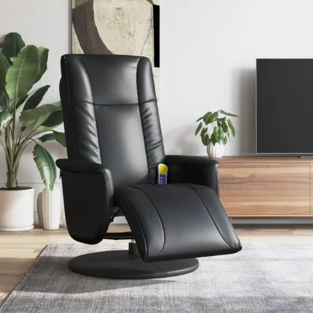 Sillón reclinable masaje con reposapiés cuero sintético negro de , Sillones - Ref: Foro24-356517, Precio: 255,75 €, Descuento...