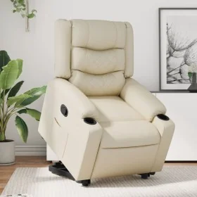 Sillón reclinable elevable cuero artificial color crema de , Sillones - Ref: Foro24-3206552, Precio: 335,71 €, Descuento: -5%%