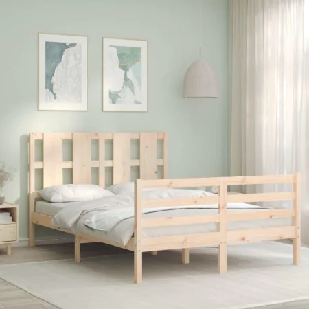 Bed frame with solid wood headboard 140x200 cm by vidaXL, Beds and slatted bases - Ref: Foro24-3194116, Price: 126,03 €, Disc...