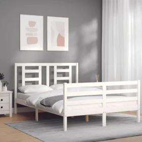 Estructura de cama con cabecero madera maciza blanco 140x200 cm de vidaXL, Camas y somieres - Ref: Foro24-3194702, Precio: 13...