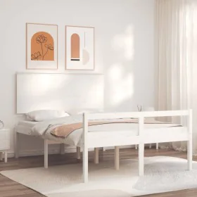 Elderly bed solid wood headboard white 140x200 cm by vidaXL, Beds and slatted bases - Ref: Foro24-3195482, Price: 186,72 €, D...