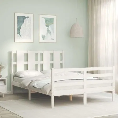 White solid wood bed frame with headboard 120x200 cm by vidaXL, Beds and slatted bases - Ref: Foro24-3194112, Price: 130,15 €...