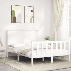 Estructura de cama con cabecero madera maciza blanco 140x190 cm de vidaXL, Camas y somieres - Ref: Foro24-3193382, Precio: 15...