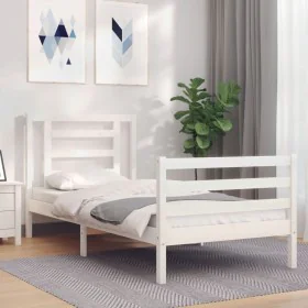 Estructura de cama con cabecero madera maciza blanco 90x200 cm de vidaXL, Camas y somieres - Ref: Foro24-3194687, Precio: 95,...