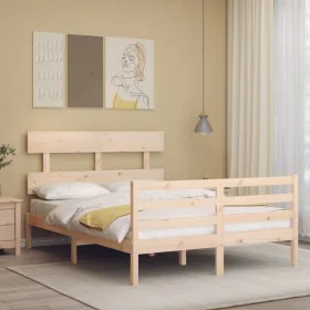 Estructura de cama con cabecero madera maciza 140x200 cm de vidaXL, Camas y somieres - Ref: Foro24-3195091, Precio: 115,46 €,...