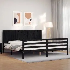Estructura de cama con cabecero madera maciza negro 200x200 cm de vidaXL, Camas y somieres - Ref: Foro24-3194790, Precio: 189...